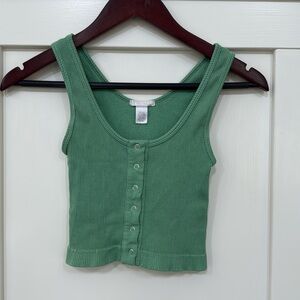 Full Tilt Green Ribbed Snap up Tank sz S